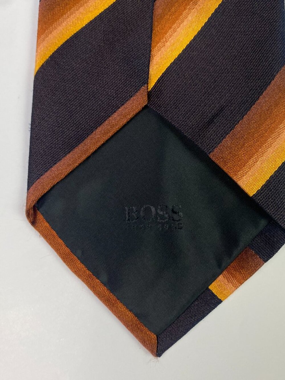 Hugo Boss Tie Brown Orange Diagonal Stripes Striped Silk Italy Southwestern - Picture 5 of 6